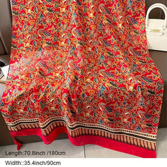 Floral Print Scarf with Tassels for Women