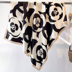Camellia Print Shawl Large Square Scarf Outdoor Windproof Headwrap