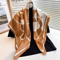 Camellia Print Shawl Large Square Scarf Outdoor Windproof Headwrap