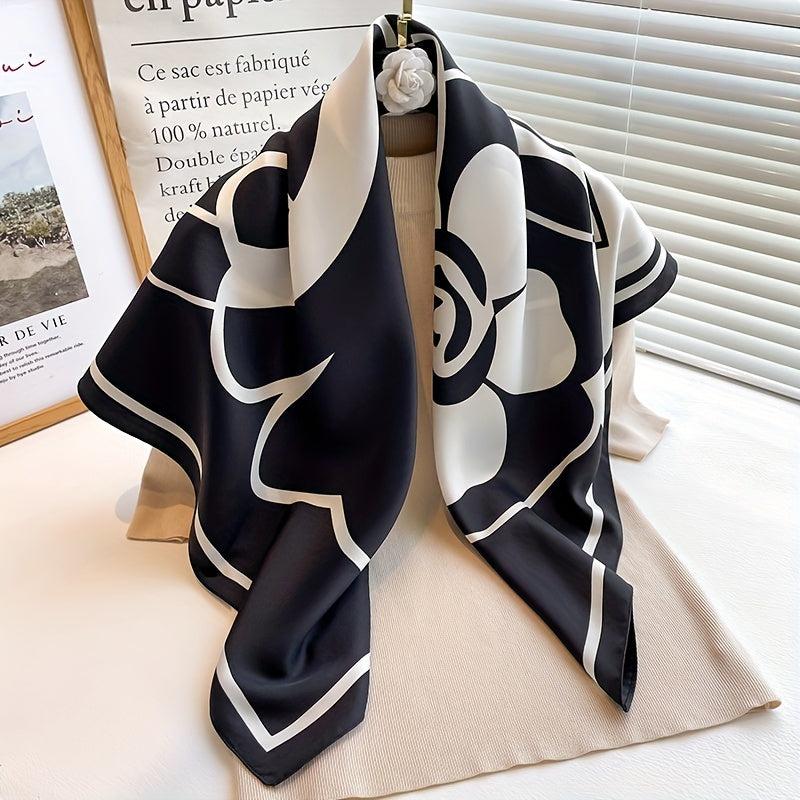 Camellia Print Shawl Large Square Scarf Outdoor Windproof Headwrap