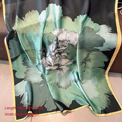 Vintage Green Lotus Print Scarf - Women's Classic Satin Head Wrap