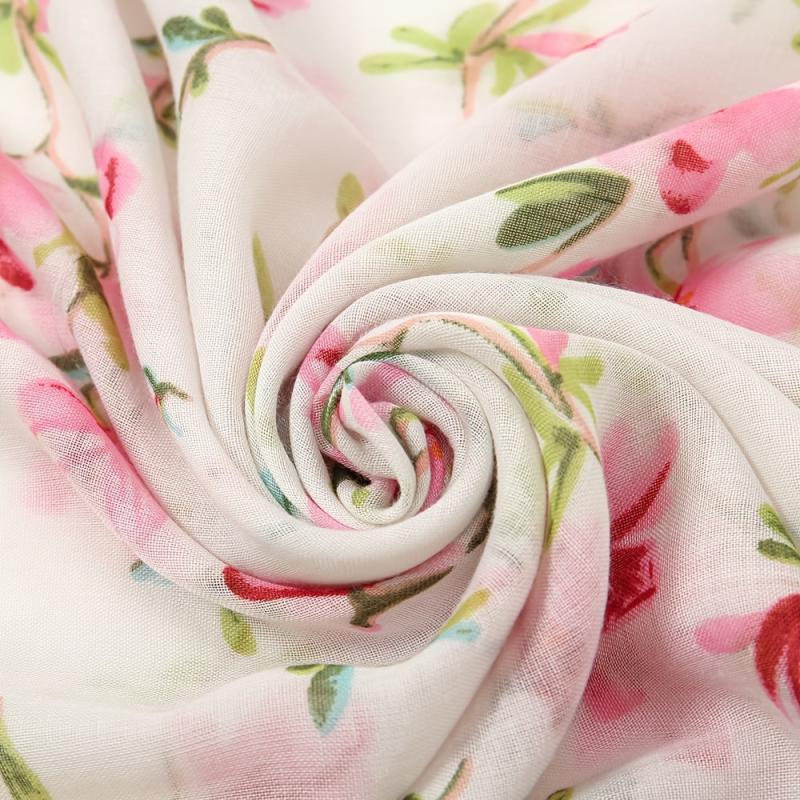 Floral Chiffon Printed Scarf Silk Bandana Tassel Shawl