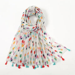 Floral Chiffon Printed Scarf Silk Bandana Tassel Shawl