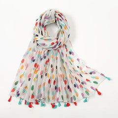 Floral Chiffon Printed Scarf Silk Bandana Tassel Shawl