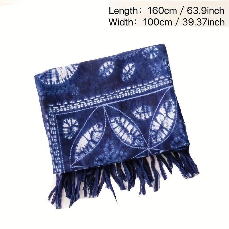 Geometric Leaf Print Scarf Tassel Shawl Vintage Hijab Boho Turban