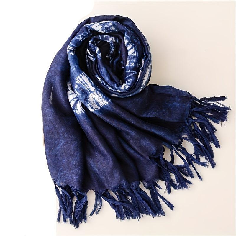 Geometric Leaf Print Scarf Tassel Shawl Vintage Hijab Boho Turban