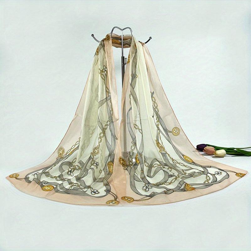 Classic Chain Print Chiffon Scarf Vintage Breathable Shawl Women Casual Head Wra