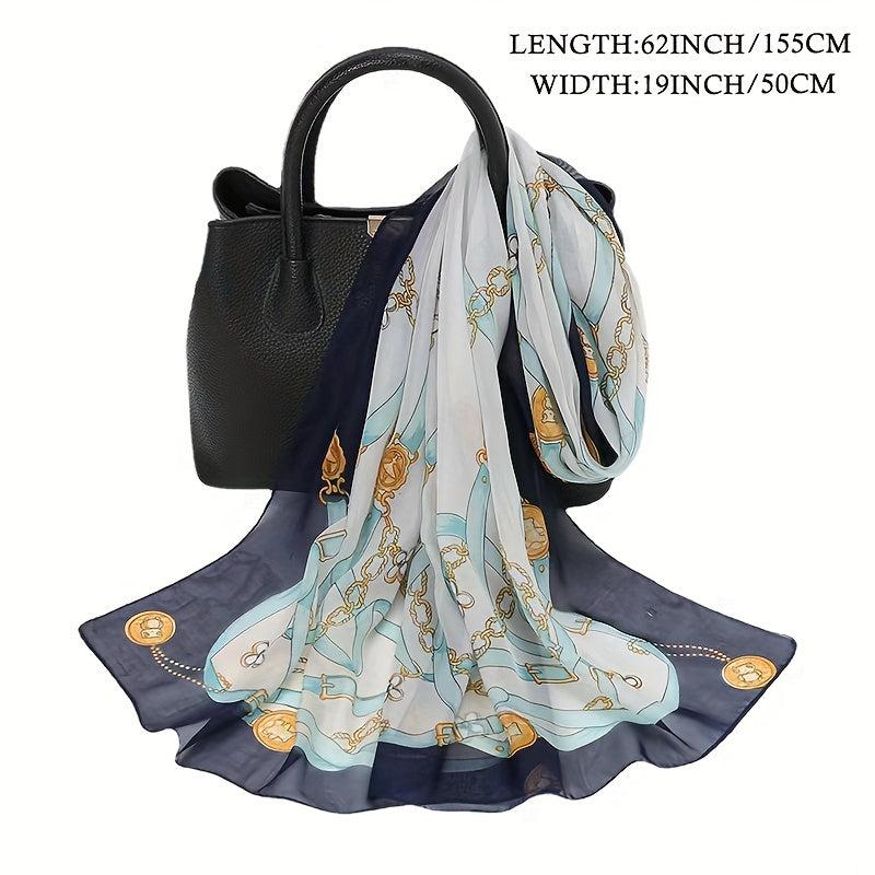 Classic Chain Print Chiffon Scarf Vintage Breathable Shawl Women Casual Head Wra