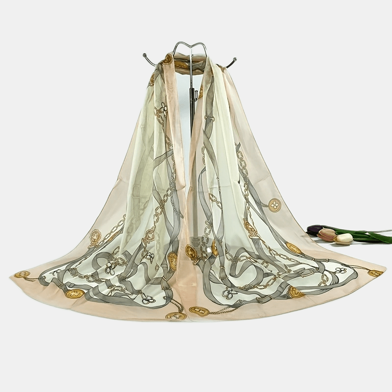 Classic Chain Print Chiffon Scarf Vintage Breathable Shawl Women Casual Head Wra