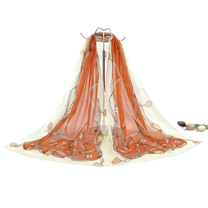 Classic Chain Print Chiffon Scarf Vintage Breathable Shawl Women Casual Head Wra
