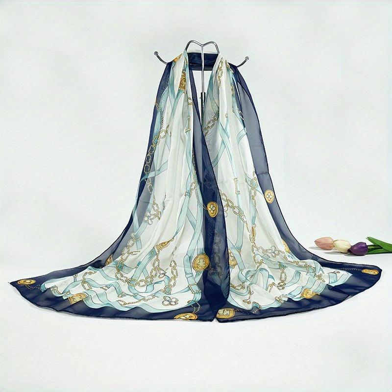Classic Chain Print Chiffon Scarf Vintage Breathable Shawl Women Casual Head Wra