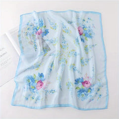 Flower Printed Square Scarf Thin Sunscreen Soft Silk Small Scarf