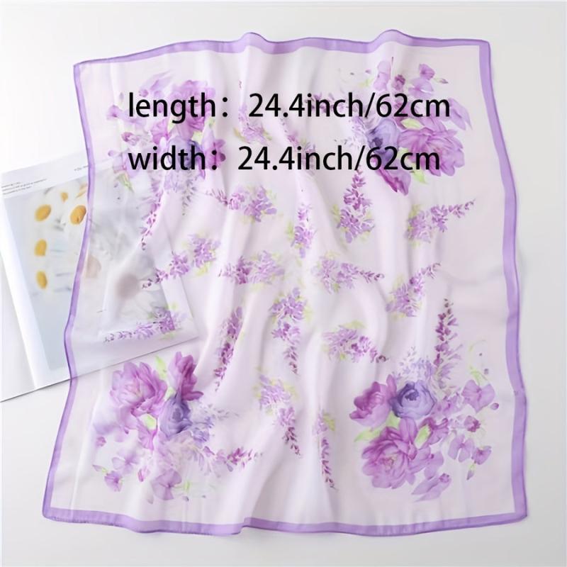 Flower Printed Square Scarf Thin Sunscreen Soft Silk Small Scarf