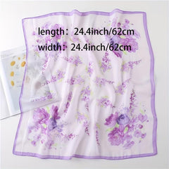 Flower Printed Square Scarf Thin Sunscreen Soft Silk Small Scarf