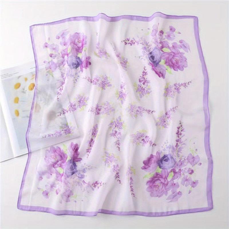 Flower Printed Square Scarf Thin Sunscreen Soft Silk Small Scarf