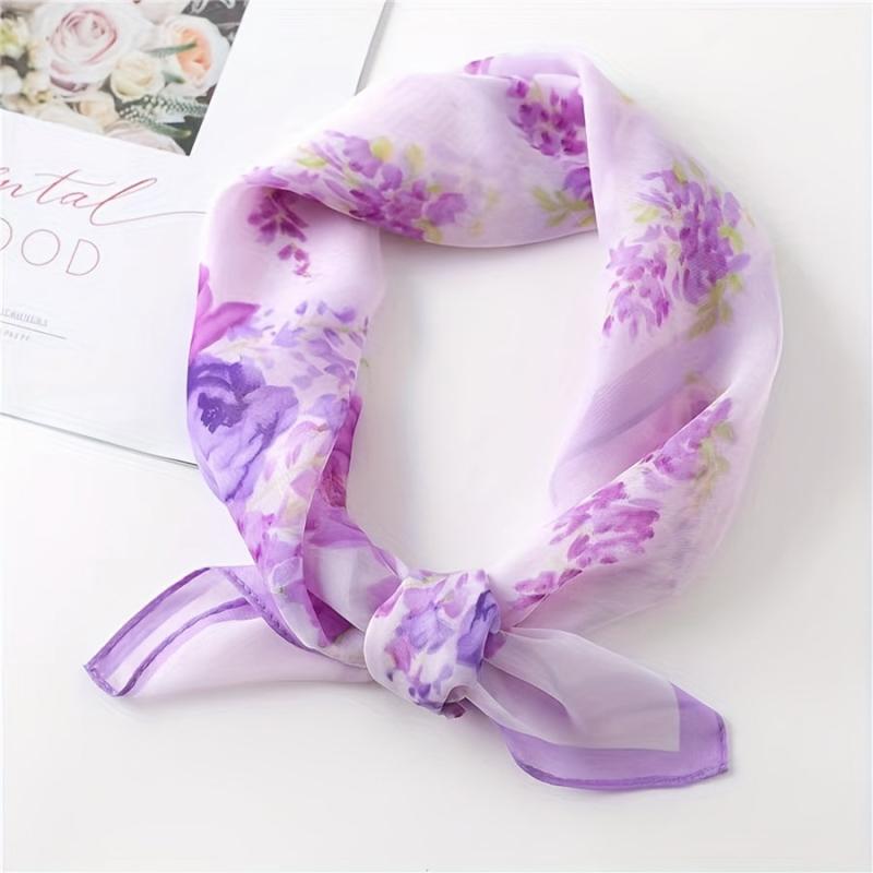 Flower Printed Square Scarf Thin Sunscreen Soft Silk Small Scarf