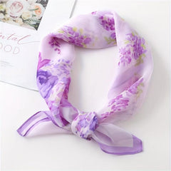 Flower Printed Square Scarf Thin Sunscreen Soft Silk Small Scarf