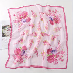 Flower Printed Square Scarf Thin Sunscreen Soft Silk Small Scarf