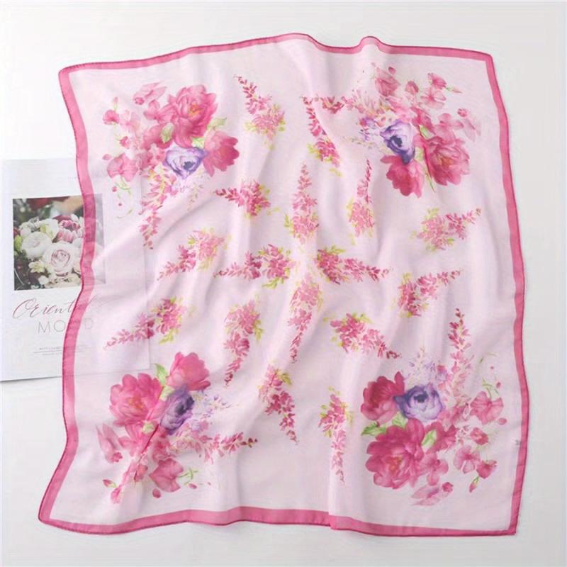Flower Printed Square Scarf Thin Sunscreen Soft Silk Small Scarf