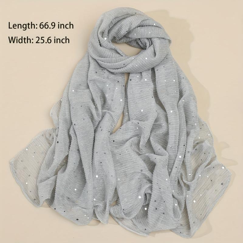 Sequin Sparkly Pleated Scarf Solid Shawl Windproof Head Wrap