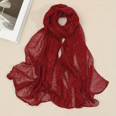 Sequin Sparkly Pleated Scarf Solid Shawl Windproof Head Wrap