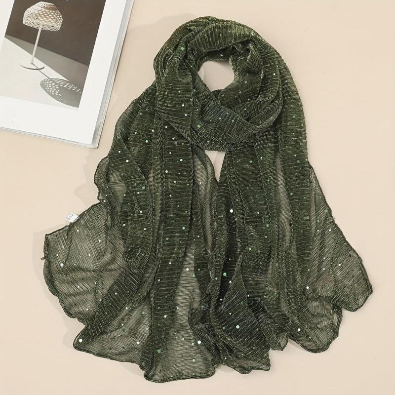 Sequin Sparkly Pleated Scarf Solid Shawl Windproof Head Wrap
