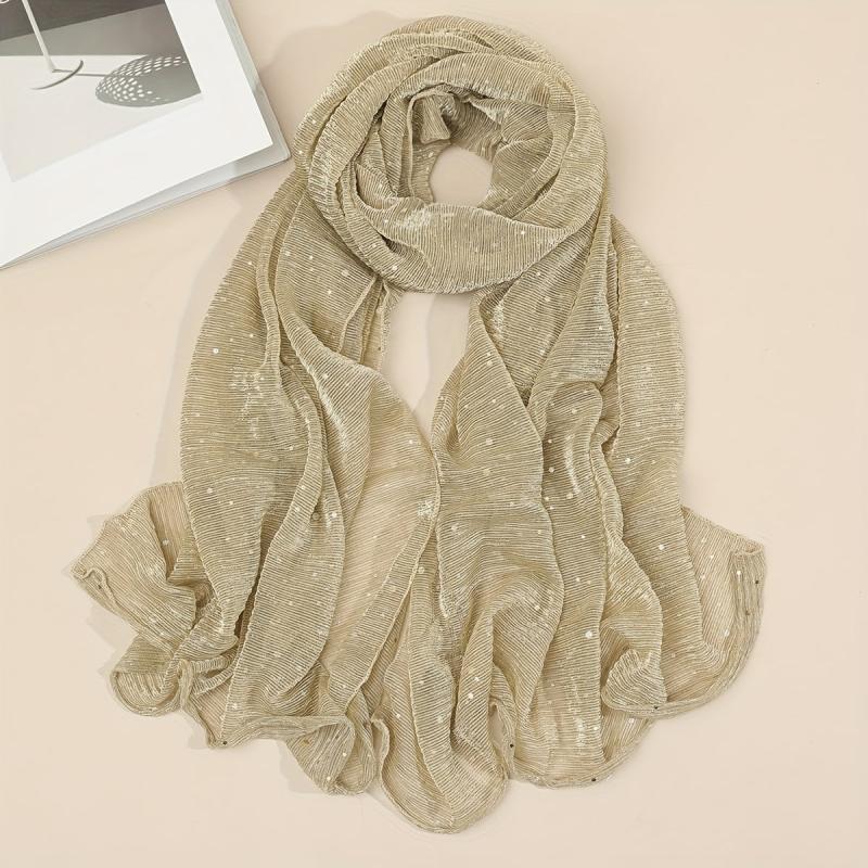 Sequin Sparkly Pleated Scarf Solid Shawl Windproof Head Wrap