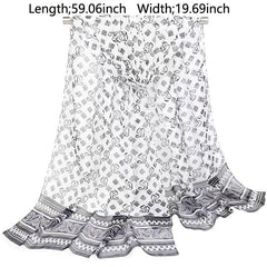 Boho Vintage Print Chiffon Silk Scarf- Long Sunscreen Shawl Wrap