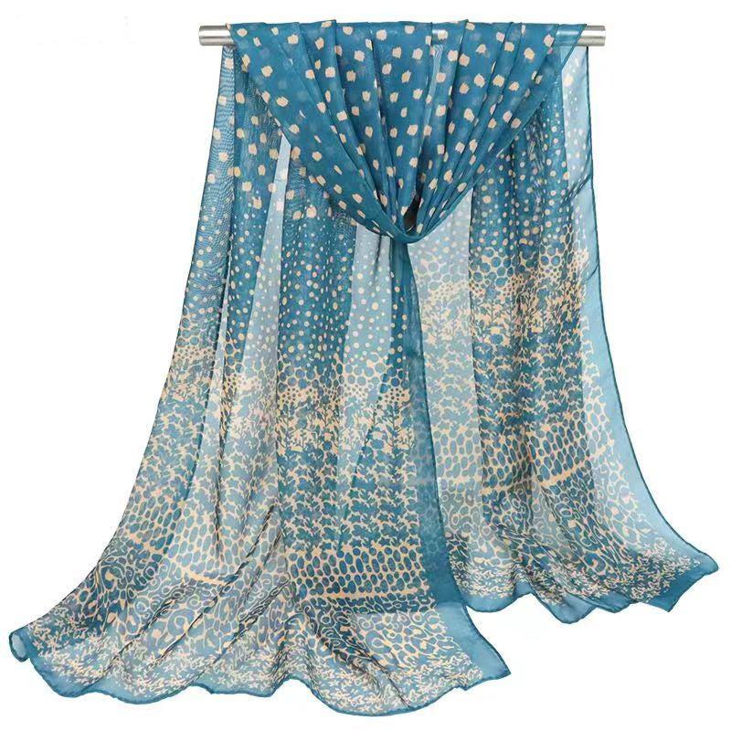 Boho Vintage Print Chiffon Silk Scarf- Long Sunscreen Shawl Wrap
