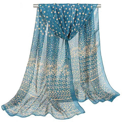 Boho Vintage Print Chiffon Silk Scarf- Long Sunscreen Shawl Wrap