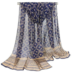 Boho Vintage Print Chiffon Silk Scarf- Long Sunscreen Shawl Wrap