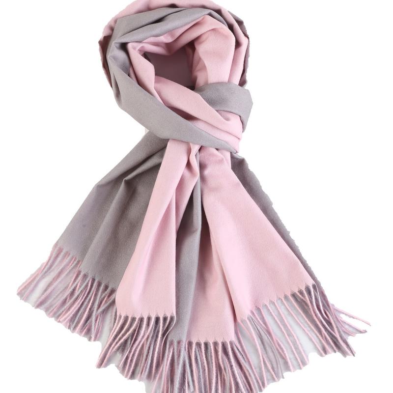 Pink & Grey Double Sided Scarf Tassel Shawl Warm Head Wrap