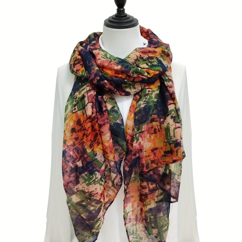 Vintage Graffiti Print Warm Scarf Boho Block Shawl