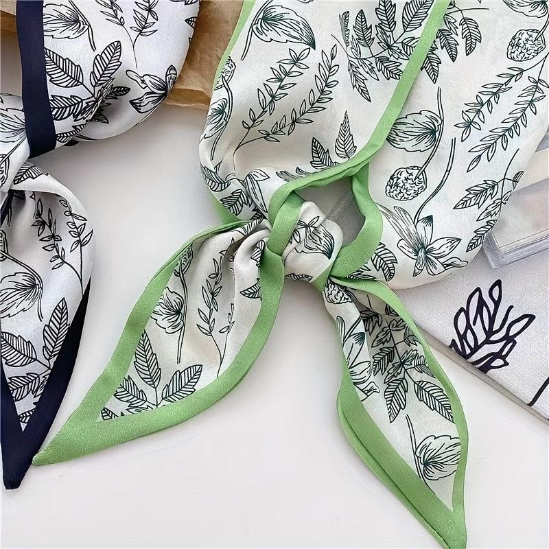 3pcs Plant Printed Skinny Scarf Silky Satin Ribbon Long Headband