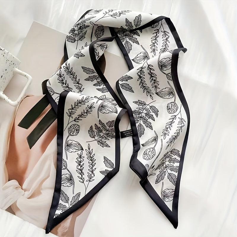 3pcs Plant Printed Skinny Scarf Silky Satin Ribbon Long Headband