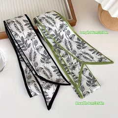 3pcs Plant Printed Skinny Scarf Silky Satin Ribbon Long Headband