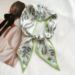 3pcs Plant Printed Skinny Scarf Silky Satin Ribbon Long Headband