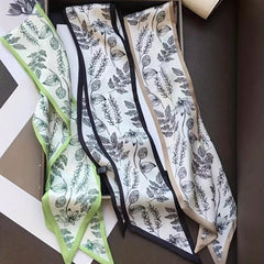 3pcs Plant Printed Skinny Scarf Silky Satin Ribbon Long Headband