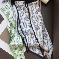 3pcs Plant Printed Skinny Scarf Silky Satin Ribbon Long Headband