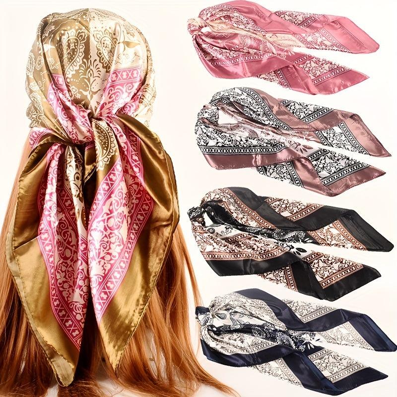 Paisley Print Bandana Silk Hijab Vintage Neckerchief for Women