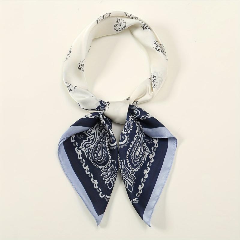 Paisley Print Satin Square Scarf Block Bandana Neckerchief