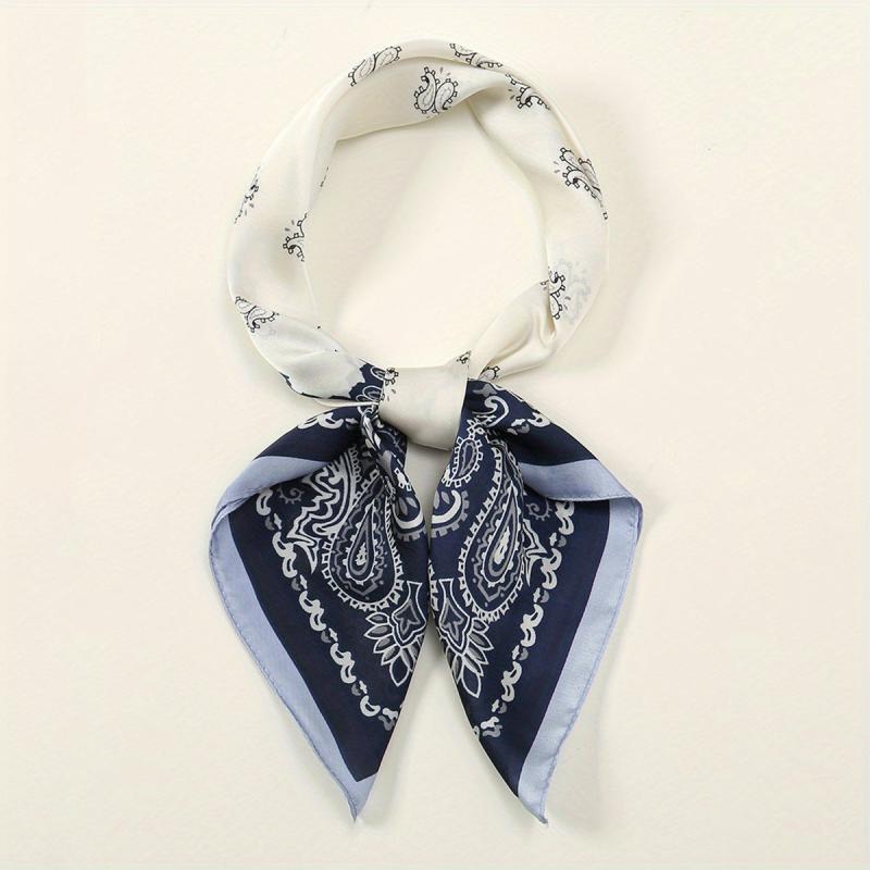 Paisley Print Satin Square Scarf Block Bandana Neckerchief