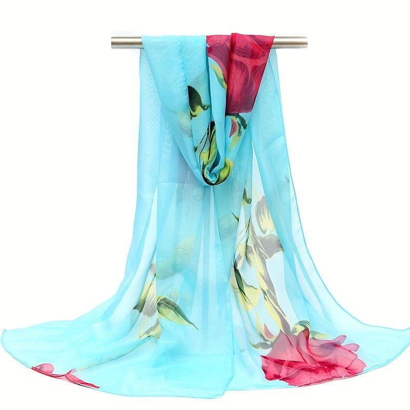 Rose Print Chiffon Scarf Thin Shawl Hijab Sunscreen Towel