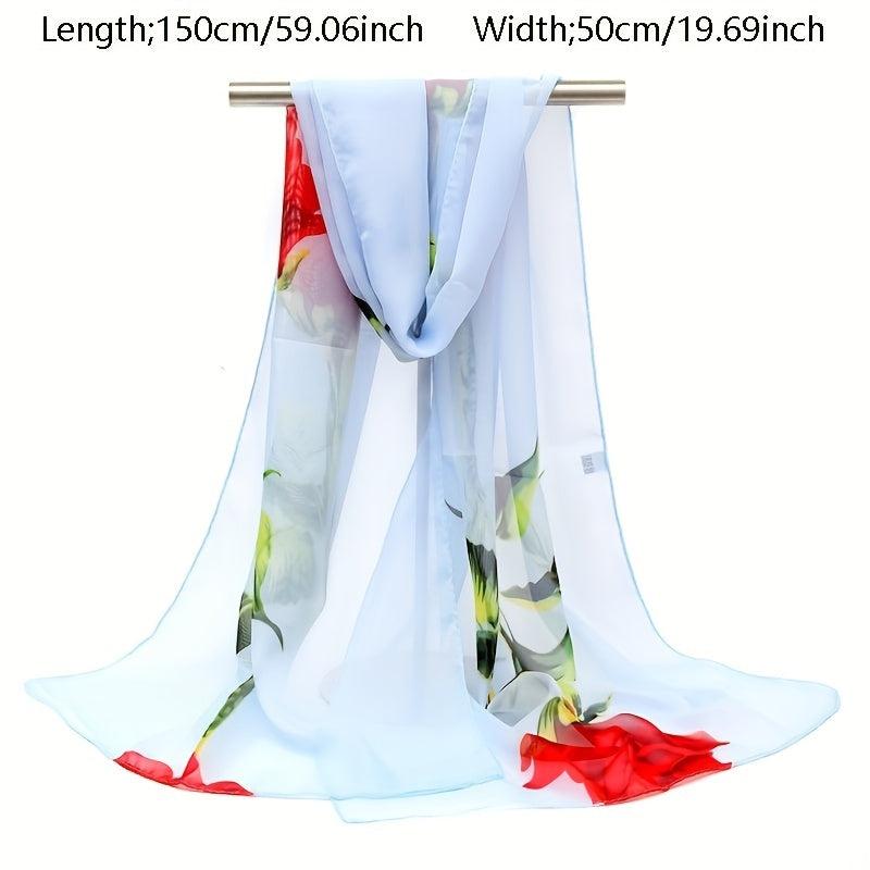 Rose Print Chiffon Scarf Thin Shawl Hijab Sunscreen Towel