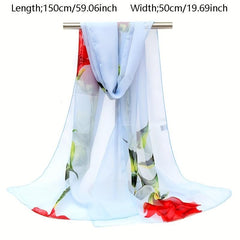 Rose Print Chiffon Scarf Thin Shawl Hijab Sunscreen Towel