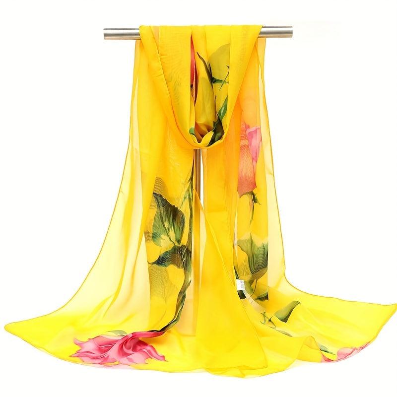 Rose Print Chiffon Scarf Thin Shawl Hijab Sunscreen Towel