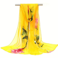 Rose Print Chiffon Scarf Thin Shawl Hijab Sunscreen Towel