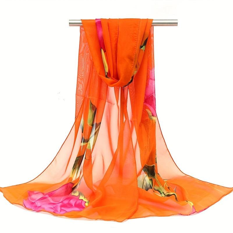 Rose Print Chiffon Scarf Thin Shawl Hijab Sunscreen Towel
