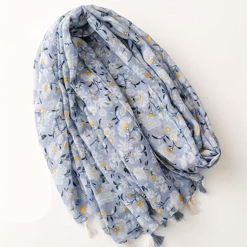 Boho Flower Print Tassel Scarf Shawl for Women
