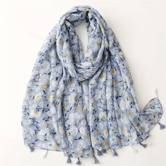 Boho Flower Print Tassel Scarf Shawl for Women